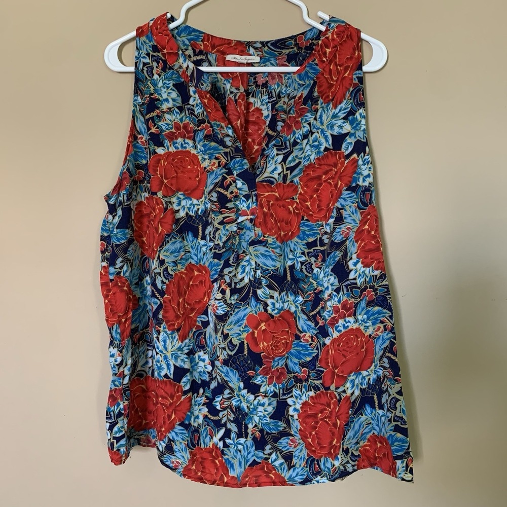 ROSE & RHYME Women's Sleeveless Floral Blouse SZ-XL 100% RAYON